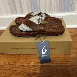 Olukai Mekila Men's Leather Sandals Size 11 Natural